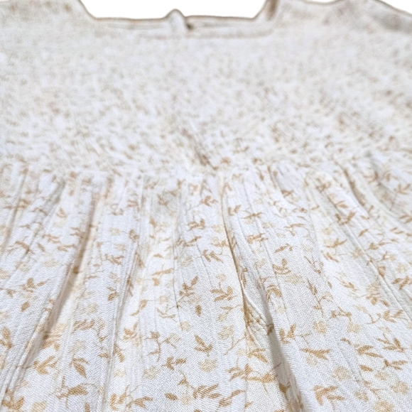 Boho Floral Smocked Mini Dress Beige Prairie Core Ruffle Hem XS Long Sleeve - Picture 2 of 11